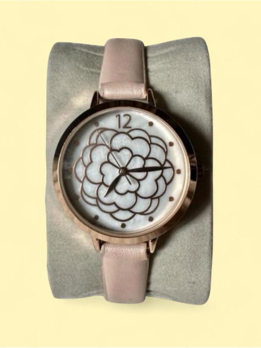 Women's Rose Gold Floral Dial Pink Leather Strap Watch